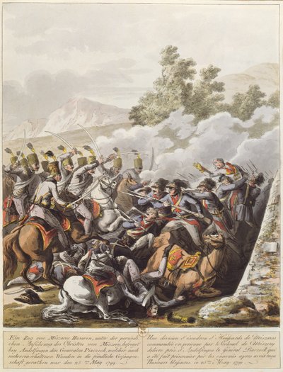 Un incidente durante las guerras revolucionarias francesas en Suiza el 25 de mayo de 1799 en Andelfingen, c.1800 de Austrian School